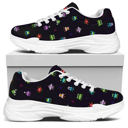 Pixel UFO Aliens Pattern Print White Chunky Shoes