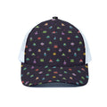 Pixel UFO Aliens Pattern Print White Mesh Trucker Hat