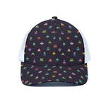 Pixel UFO Aliens Pattern Print White Mesh Trucker Cap