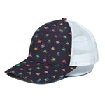 Pixel UFO Aliens Pattern Print White Mesh Trucker Cap
