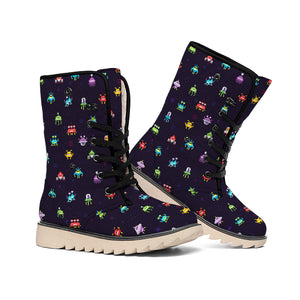 Pixel UFO Aliens Pattern Print Winter Boots