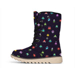 Pixel UFO Aliens Pattern Print Winter Boots