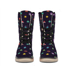 Pixel UFO Aliens Pattern Print Winter Boots