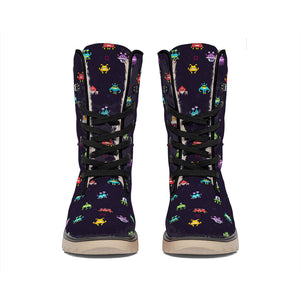 Pixel UFO Aliens Pattern Print Winter Boots