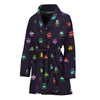 Pixel UFO Aliens Pattern Print Women's Bathrobe