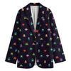 Pixel UFO Aliens Pattern Print Women's Blazer