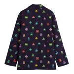 Pixel UFO Aliens Pattern Print Women's Blazer