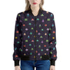 Pixel UFO Aliens Pattern Print Women's Bomber Jacket