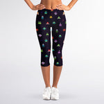 Pixel UFO Aliens Pattern Print Women's Capri Leggings