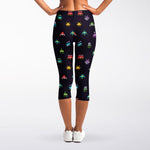 Pixel UFO Aliens Pattern Print Women's Capri Leggings
