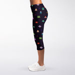 Pixel UFO Aliens Pattern Print Women's Capri Leggings