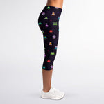 Pixel UFO Aliens Pattern Print Women's Capri Leggings
