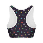 Pixel UFO Aliens Pattern Print Women's Sports Bra