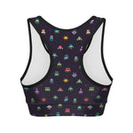 Pixel UFO Aliens Pattern Print Women's Sports Bra