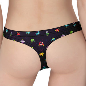 Pixel UFO Aliens Pattern Print Women's Thong