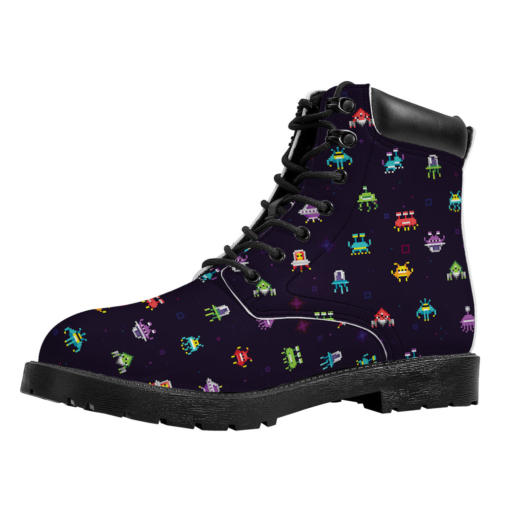 Pixel UFO Aliens Pattern Print Work Boots