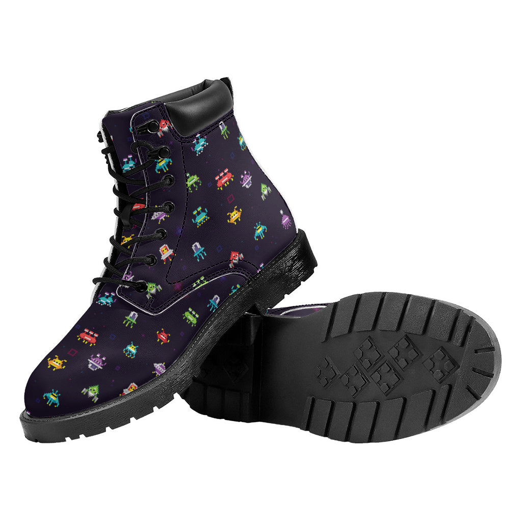 Pixel UFO Aliens Pattern Print Work Boots