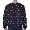 Pixel UFO Aliens Pattern Print Zip Sleeve Bomber Jacket