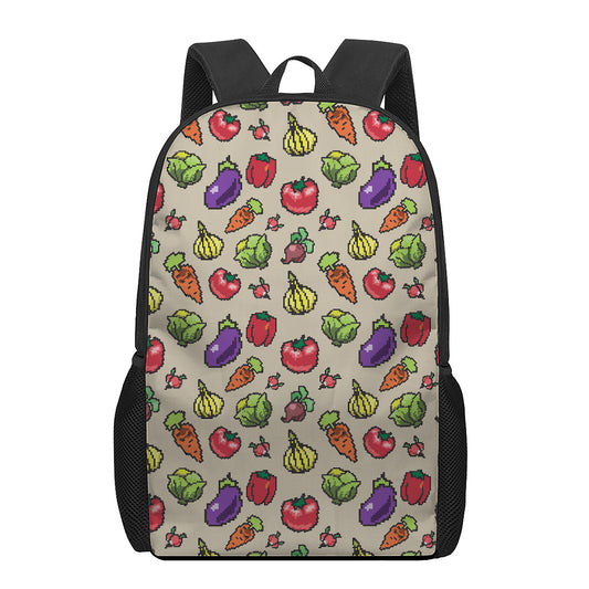 Pixel Vegetables Pattern Print 17 Inch Backpack