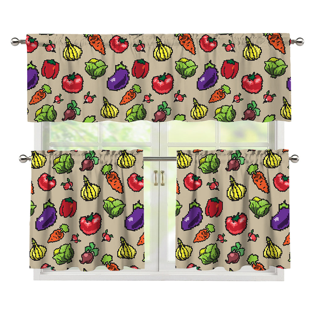 Pixel Vegetables Pattern Print 3 Piece Kitchen Curtains