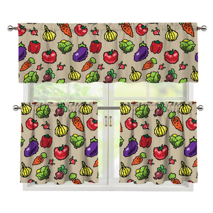 Pixel Vegetables Pattern Print 3 Piece Kitchen Curtains