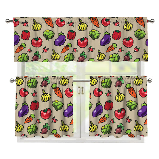 Pixel Vegetables Pattern Print 3 Piece Kitchen Curtains