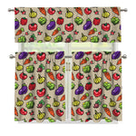 Pixel Vegetables Pattern Print 3 Piece Kitchen Curtains
