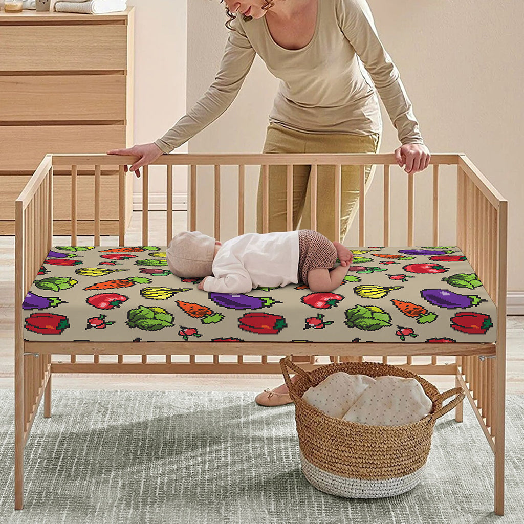 Pixel Vegetables Pattern Print Baby Crib Sheet