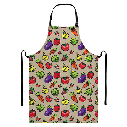 Pixel Vegetables Pattern Print Bib Apron With Pocket