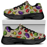 Pixel Vegetables Pattern Print Black Chunky Shoes