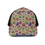 Pixel Vegetables Pattern Print Black Mesh Trucker Cap