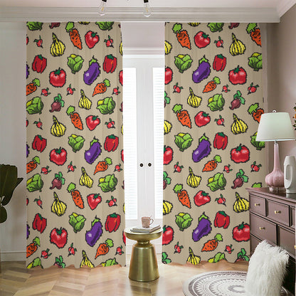Pixel Vegetables Pattern Print Blackout Pencil Pleat Curtains