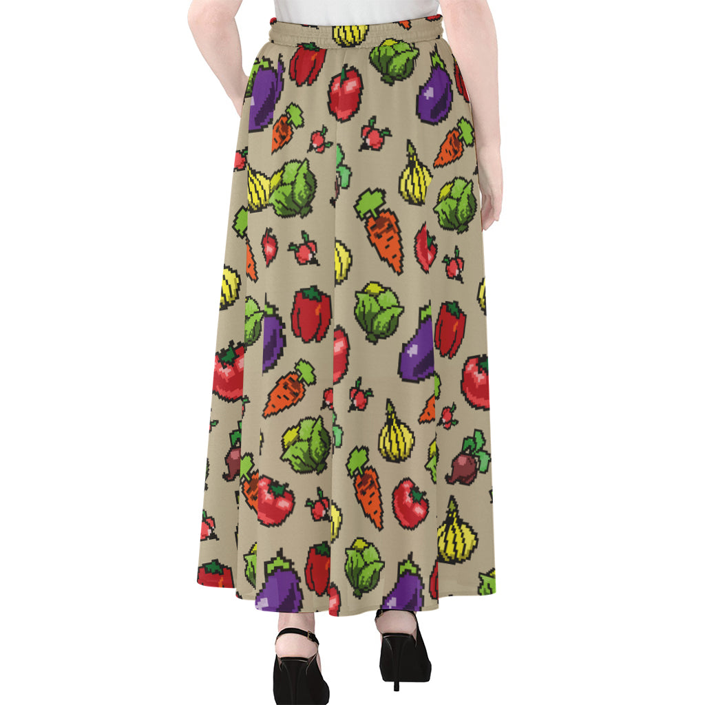 Pixel Vegetables Pattern Print Chiffon Maxi Skirt