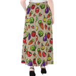 Pixel Vegetables Pattern Print Chiffon Maxi Skirt