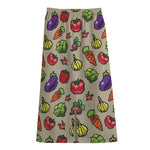 Pixel Vegetables Pattern Print Cotton Front Slit Maxi Skirt