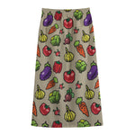 Pixel Vegetables Pattern Print Cotton Front Slit Maxi Skirt