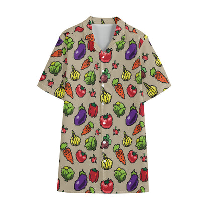 Pixel Vegetables Pattern Print Cotton Hawaiian Shirt