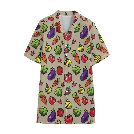 Pixel Vegetables Pattern Print Cotton Hawaiian Shirt