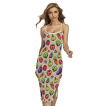Pixel Vegetables Pattern Print Cross Back Cami Dress