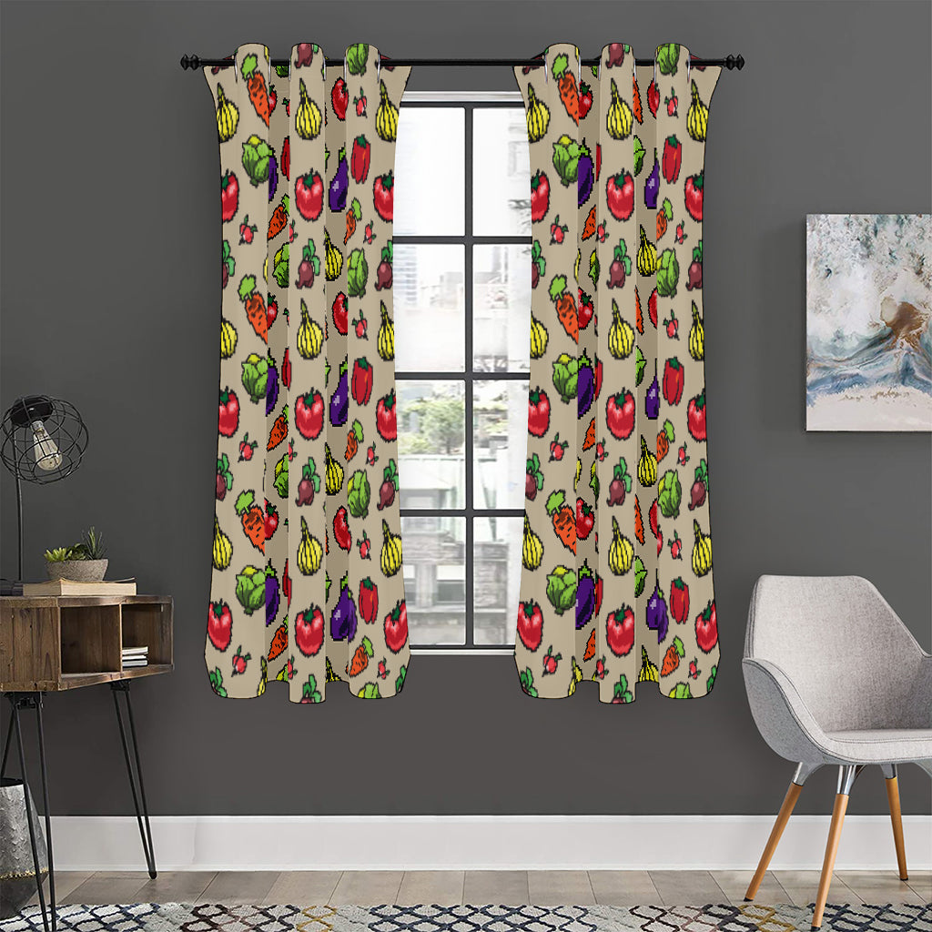 Pixel Vegetables Pattern Print Curtain