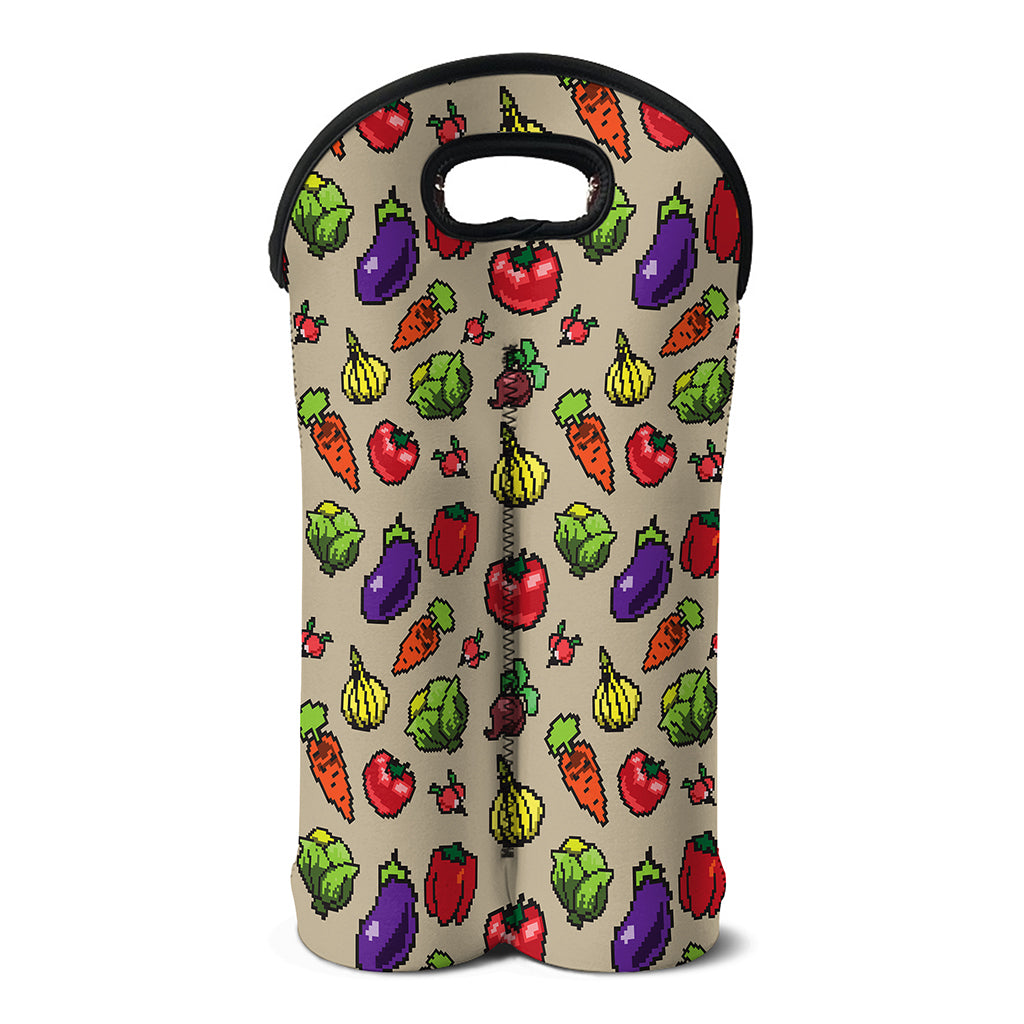 Pixel Vegetables Pattern Print Double Neoprene Wine Tote