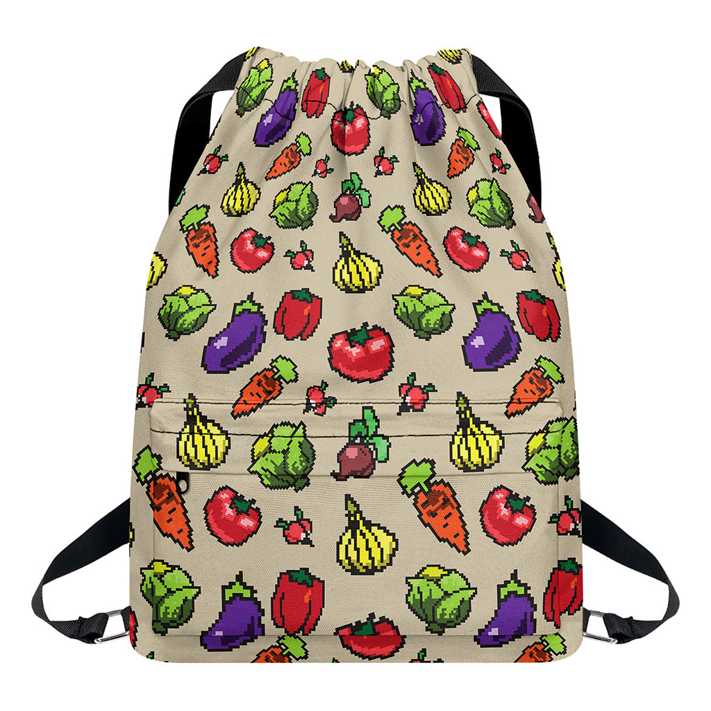 Pixel Vegetables Pattern Print Drawstring Backpack