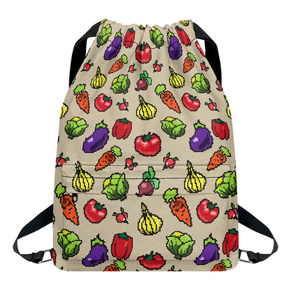 Pixel Vegetables Pattern Print Drawstring Backpack