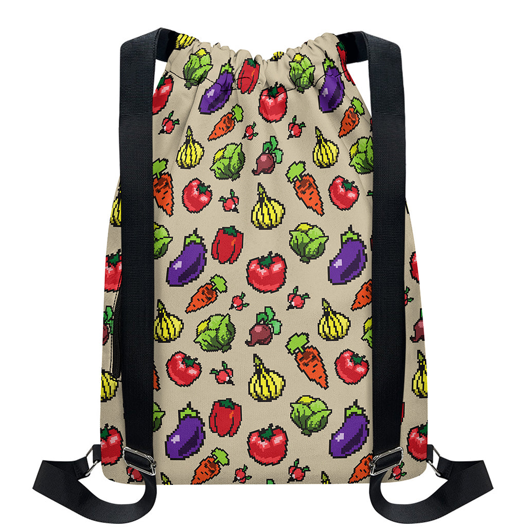 Pixel Vegetables Pattern Print Drawstring Backpack