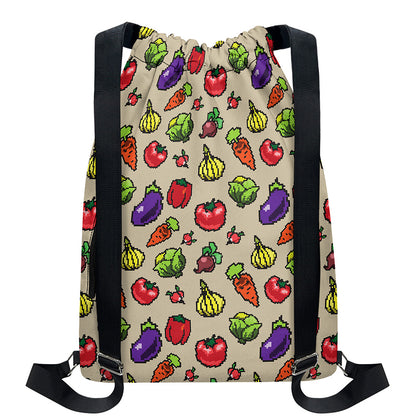 Pixel Vegetables Pattern Print Drawstring Backpack