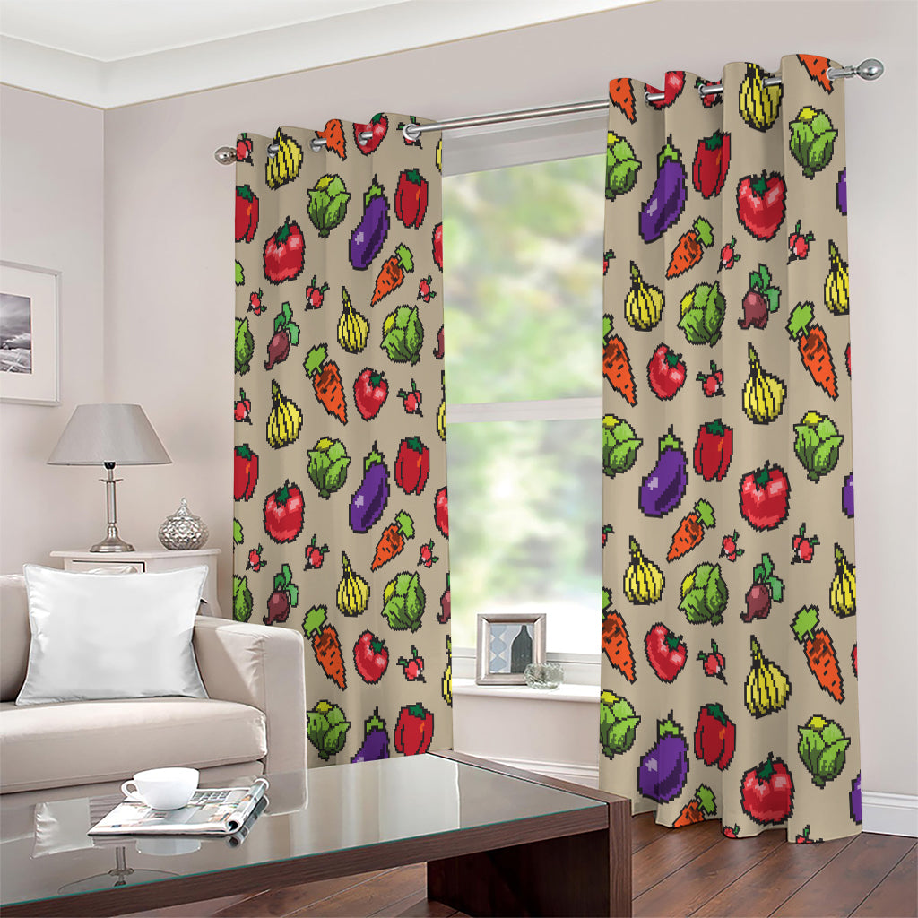 Pixel Vegetables Pattern Print Extra Wide Grommet Curtains