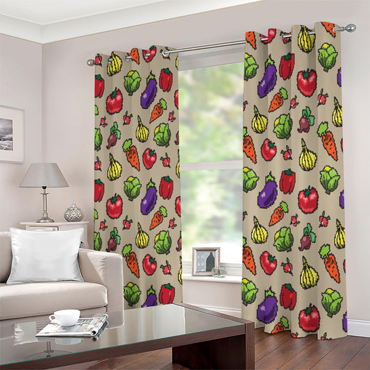 Pixel Vegetables Pattern Print Extra Wide Grommet Curtains