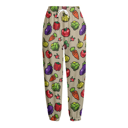 Pixel Vegetables Pattern Print Fleece Lined Knit Pants