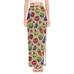 Pixel Vegetables Pattern Print High Slit Maxi Skirt