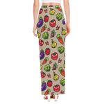 Pixel Vegetables Pattern Print High Slit Maxi Skirt